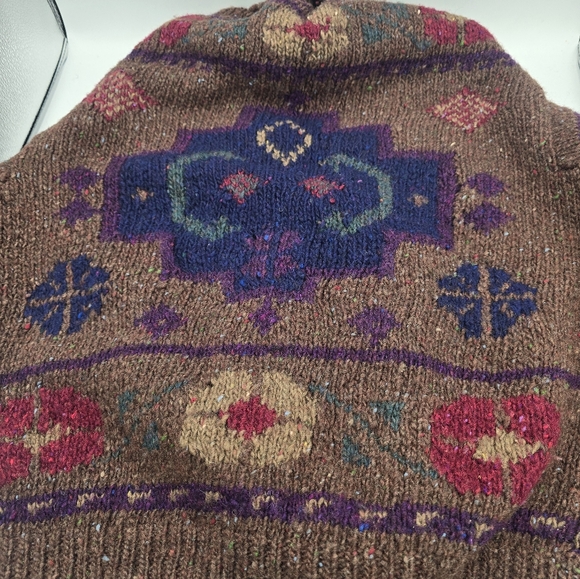 Outback Red Sweater Women Large Brown Purple Aztec Diamond Shawl Relaxed Wool - Picture 8 of 10